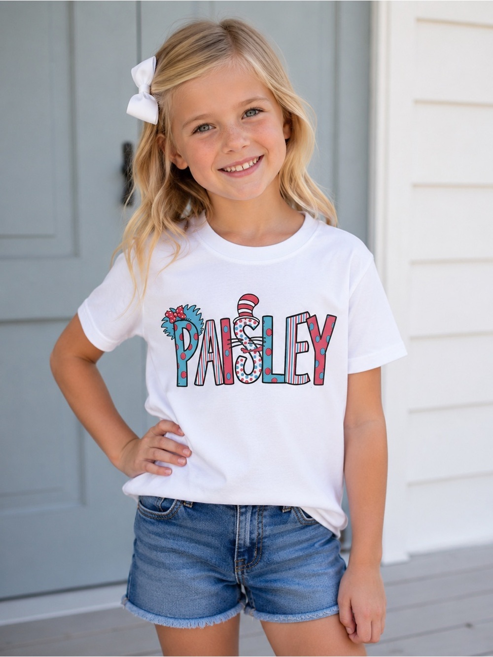 White Kids' Short-Sleeve Name Tee - Paisley Graphic